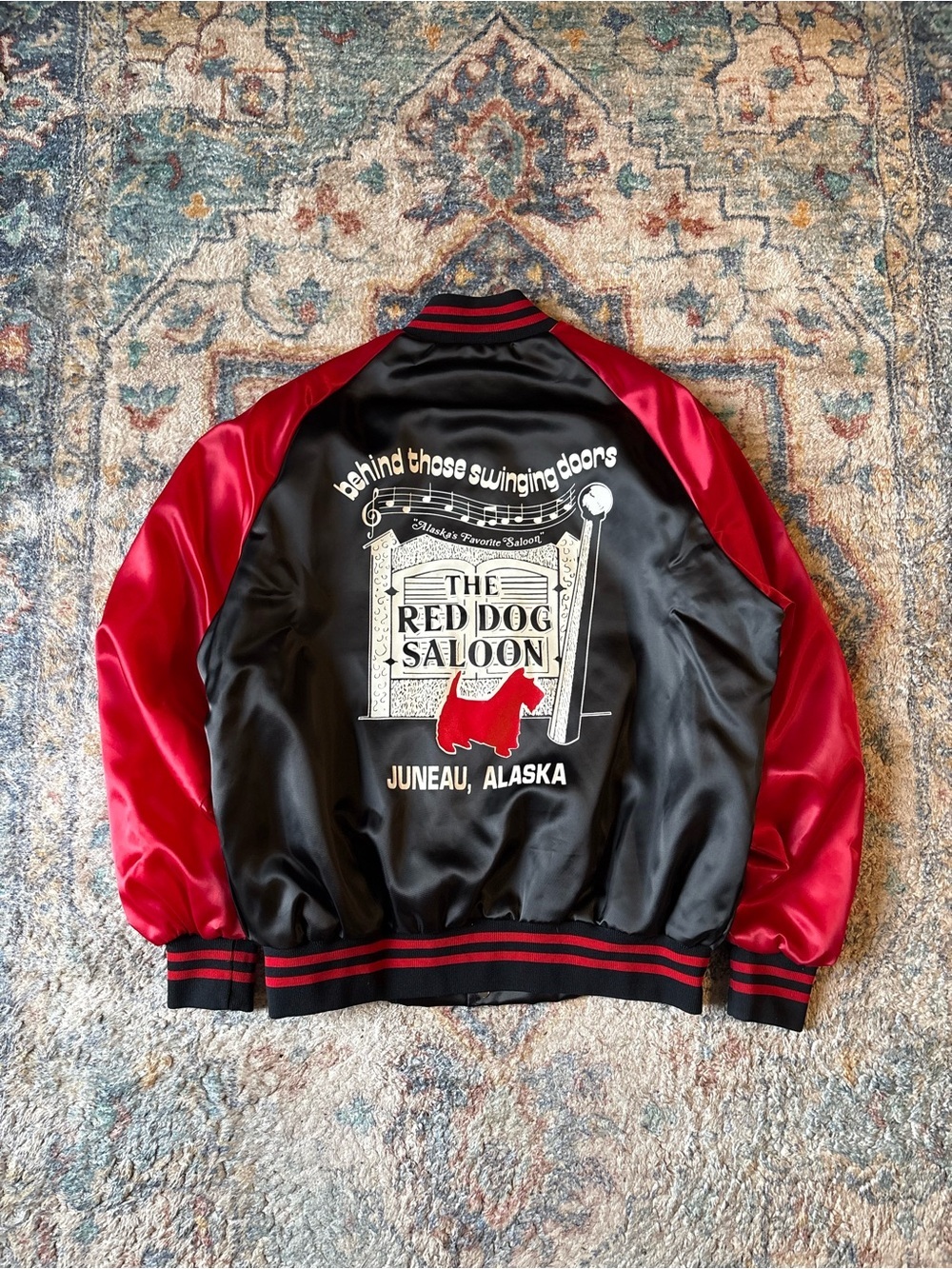 Vintage 80s The Red Dog Saloon Alaska Satin Jacket Size XL